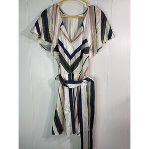 Parker Women’s 6 Dress Stripped Multicolor Short Dress With Belt Flowy Sleeves